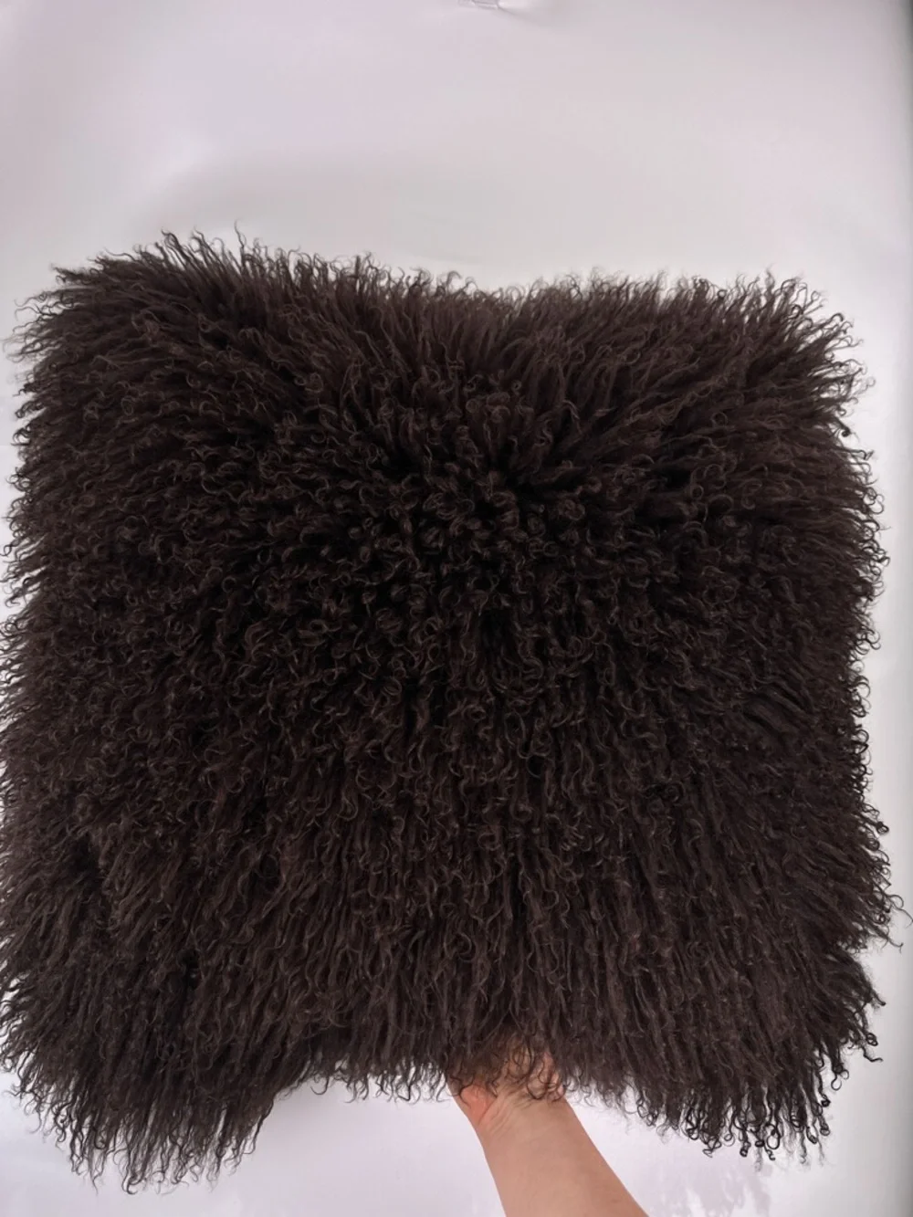 Real Mongolian Lamb Fur Throw Pillow Chocolate Brown Suede Backing 21x21